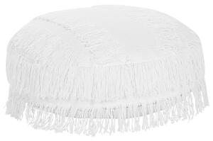 Vankúš na sedenie biely bavlnený 50 cm okrúhly so strapcami poduška na zem boho dizajn
