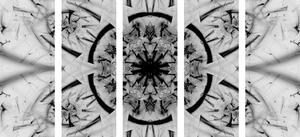 5-dielny obraz abstrakcia Mandaly v čiernobielom prevedení
