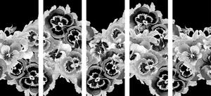 5-dielny obraz nádherný kvetinový vzor v čiernobielom prevedení