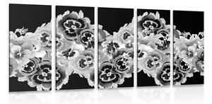 5-dielny obraz nádherný kvetinový vzor v čiernobielom prevedení