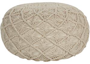 Taburetka béžová bavlnená 50 x 30 cm vzor makramé okrúhla poduška na sedenie boho dizajn