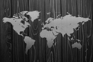 Obraz mapa na dreve v čiernobielom prevedení