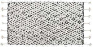 Koberec krémová biela a čierna bavlna 80 x 150 cm geometrický vzor strapce orientálny boho štýl