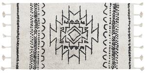 Koberec biela a čierna bavlna 80 x 150 cm geometrický vzor strapce orientálny boho