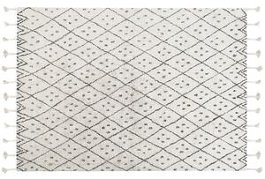 Koberec krémová biela a čierna bavlna 140 x 200 cm geometrický vzor strapce orientálny boho štýl