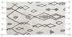 Koberec biela a čierna bavlna 80 x 150 cm geometrický vzor strapce orientálny boho