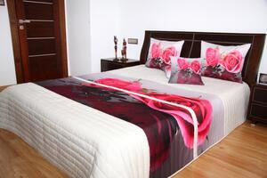 Krémový prehoz na posteľ s potlačou ruží Šírka: 220 cm | Dĺžka: 240 cm