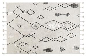 Koberec biela a čierna bavlna 140 x 200 cm geometrický vzor strapce orientálny boho