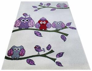 Kvalitný detský koberec krémový so sovičkami Šírka: 120 cm | Dĺžka: 170 cm