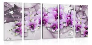 5-dielny obraz fialové kvety na abstraktnom pozadí