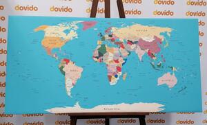 Obraz na korku mapa sveta s názvami