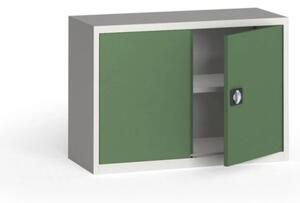 Plechová policová skriňa na náradie KOVONA, 800 x 1200 x 400 mm, 1 polica, sivá/zelená