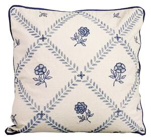 Vyšívaná obliečka na vankúš Lovisa Blue/White 45 × 45 cm