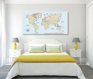 Obraz béžová mapa sveta na modrom pozadí