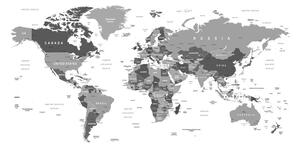 Obraz mapa sveta s čiernobielym nádychom