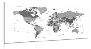 Obraz mapa sveta s čiernobielym nádychom
