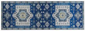 Koberec modrý a béžový polyester 70 x 200 cm s geometrickým vzorom protišmykový behúň moderná kuchyňa chodba