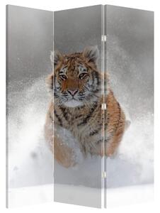 Paraván - Bežiaci tiger v snehu (126x170 cm)