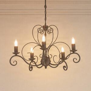 Luminex Luster Mauro, béžový, 5-pl., Ø 62 cm, kov, E14, Krémová / jantárovo žltá, Obývacia izba / jedáleň, kov, Starožitný, Luster