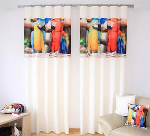 Závesy do detskej izby krémovej farby s potlačou žltého a červeného papagája Šírka: 160 cm | Dĺžka: 250 cm (v sade sú 2 kusy)