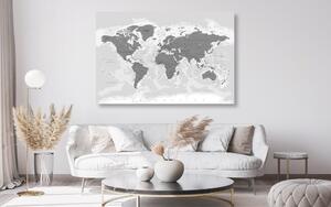 Obraz na korku mapa sveta s čiernobielym nádychom