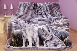 Mäkká luxusná deka z akrylu sivá s vlkmi Sivá