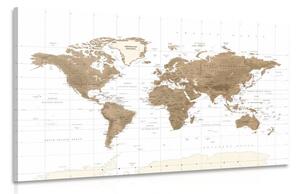 Obraz nádherná vintage mapa sveta s bielym pozadím