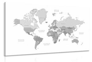 Obraz čiernobiela mapa sveta vo vintage vzhľade - 60x40