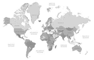 Obraz na korku čiernobiela mapa sveta vo vintage vzhľade