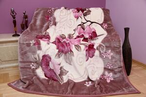 Teplá krémová deka na posteľ so vzorom kvetov Béžová