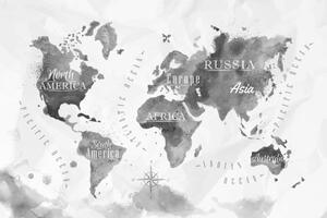Obraz na korku čiernobiela akvarelová mapa sveta