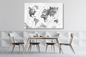 Obraz na korku čiernobiela akvarelová mapa sveta