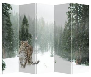 Paraván - Leopard v snehu (210x170 cm)
