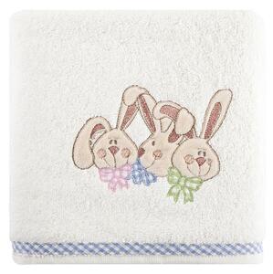 Detské bavlnené uteráky krémovej farby so zajačikmi Biela