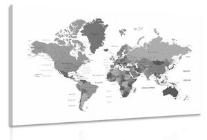 Obraz mapa sveta v čiernobielej farbe