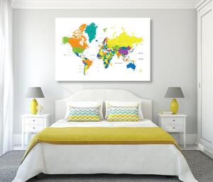 Obraz farebná mapa sveta na bielom pozadí