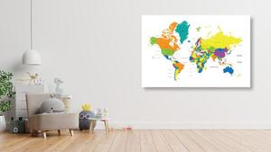 Obraz na korku farebná mapa sveta na bielom pozadí