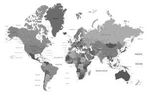Obraz na korku mapa sveta v čiernobielej farbe