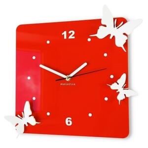 Nástenné dekoračné hodiny motýle Červená