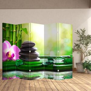 Paraván - Masážne kamene a orchidey na vode (210x170 cm)