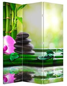 Paraván - Masážne kamene a orchidey na vode (126x170 cm)