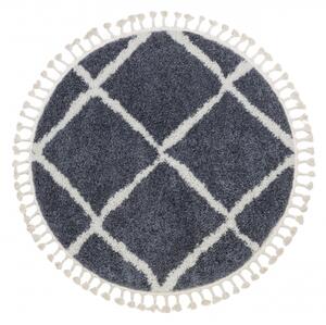 Okrúhly koberec BERBER CROSS B5950, sivo - biely, strapce, Maroko Shaggy