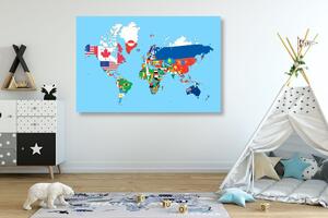 Obraz mapa sveta s vlajkami