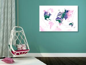 Obraz na korku mapa sveta v akvarelovom prevedení