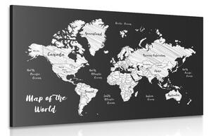 Obraz čiernobiela jedinečná mapa sveta