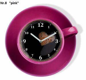 Dizajnové nástenné hodiny v tvare šálky kávy Ružová