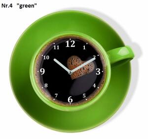 Dizajnové nástenné hodiny v tvare šálky kávy Zelená