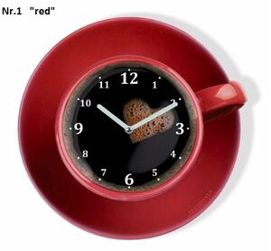 Kuchynské hodiny v tvare šálky kávy Červená