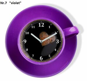 Dizajnové nástenné hodiny v tvare šálky kávy Fialová