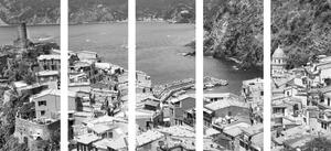 5-dielny obraz čiernobiele pobrežie Talianska